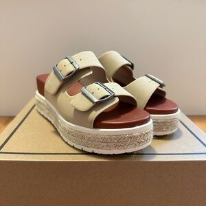 MIA Beige and Brown Double Buckle Platform Sandals